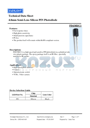 PD438B-C1 datasheet - 4.8mm Semi-Lens Silicon PIN Photodiode