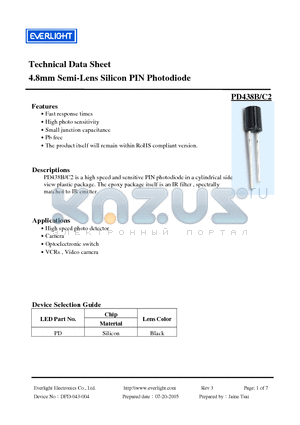 PD438B-C2 datasheet - 4.8mm Semi-Lens Silicon PIN Photodiode