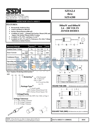 SZ5A2.4_1 datasheet - 2.4  200 VOLTS ZENER DIODES