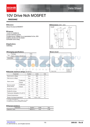 R6025ANZ datasheet - 10V Drive Nch MOSFET