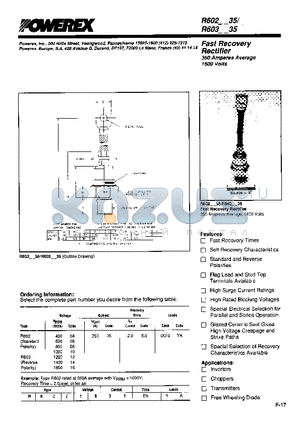 R603-35 datasheet - FAST RECOVERY RECTIFIER