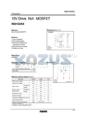R6015ANX datasheet - 10V Drive Nch MOSFET