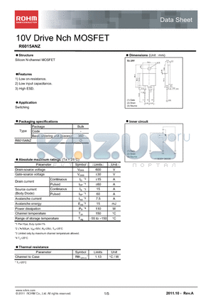 R6015ANZ datasheet - 10V Drive Nch MOSFET