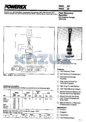 R6031425 datasheet - Fast Recovery Rectifier (250 Amperes Average 1600 Volts)