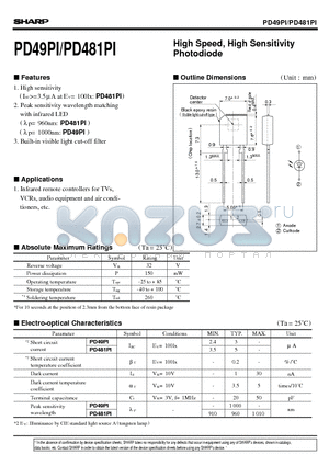 PD481 datasheet - High Speed, High Sensitivity Photodiode