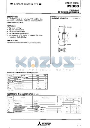 MI308 datasheet - PIN DIODE RF POWER SWITCHING