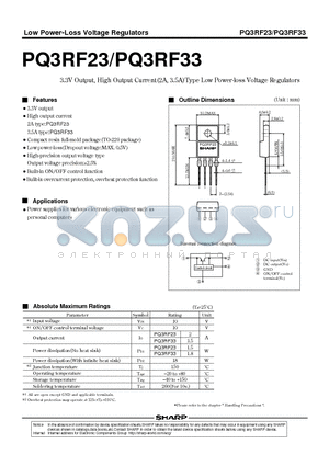 PQ3RF23 datasheet - 3.3V Output, High Output Current(2A, 3.5A)Type Low Power-loss Voltage Regulators