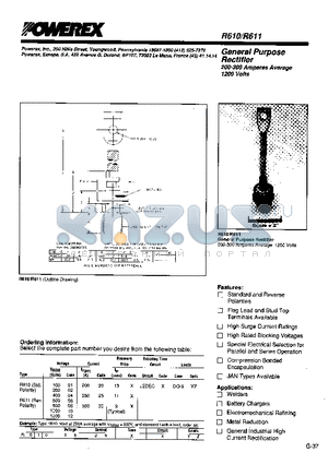 R610 datasheet - General Purpose Rectifier (200-300 Amperes Average 1200 Volts)