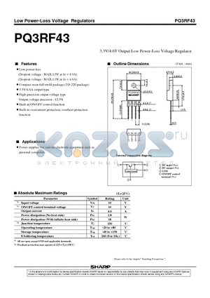 PQ3RF43 datasheet - 3.3V/4.6V Output Low Power-Loss Voltage Regulator