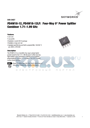 PD4W18-12 datasheet - Four-Way Power Splitter Combiner 1.71-1.99 GHz