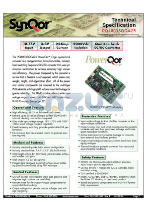 PQ40033QGA25 datasheet - Quarter-brick DC/DC Converter