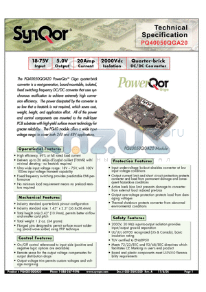 PQ40033QGA25NKS datasheet - Quarter-brick DC/DC Converter