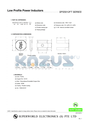 SPS5012FT100M datasheet - Low Profile Power Inductors