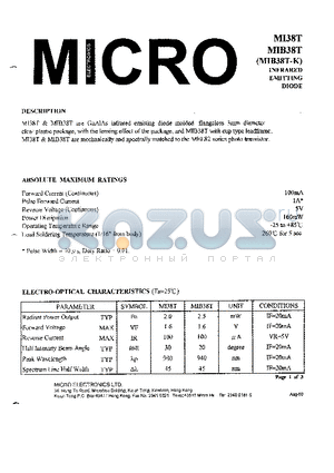 MI38T datasheet - INFRARED EMITTING DIODE