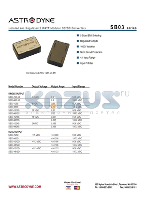 SB03-1215S datasheet - Isolated and Regulated 3 WATT Modular DC/DC Converters