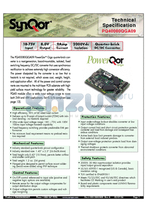 PQ40080QGA09PKS datasheet - Quarter-brick DC/DC Converter