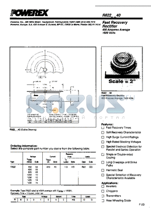 R6220440 datasheet - Fast Recovery Rectifier (400 Amperes Average 1600 Volts)