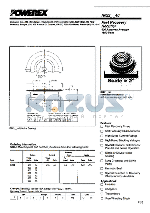 R6220840 datasheet - Fast Recovery Rectifier (400 Amperes Average 1600 Volts)