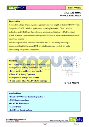 THM1001TE datasheet - SiGe HBT MMIC POWER AMPLIFIER