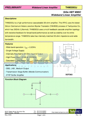 THM2003J datasheet - SiGe HBT MMIC Wideband Linear Amplifier