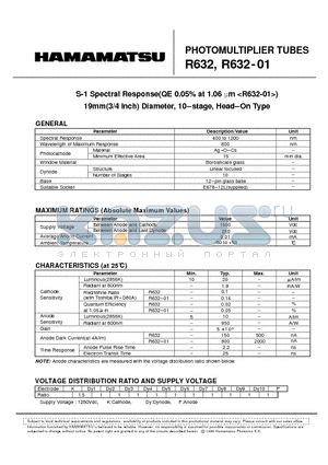 R632-01 datasheet - PHOTOMULTlPLlER TUBES