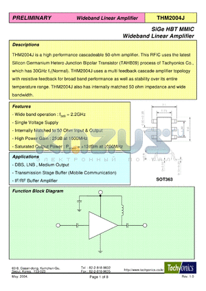 THM2004J datasheet - SiGe HBT MMIC Wideband Linear Amplifier