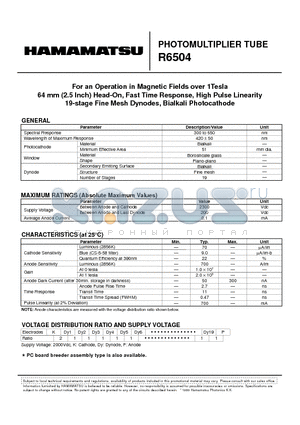 R6504 datasheet - PHOTOMULTIPLIER TUBE