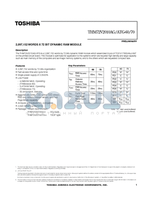 THM72V2010ATG-60 datasheet - 2,097,152 WORDS X 72 BIT DYNAMIC RAM MODULE