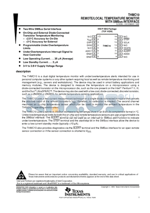 THMC10 datasheet - REMOTE/LOCAL TEMPERATURE MONITOR WITH SMBus INTERFACE