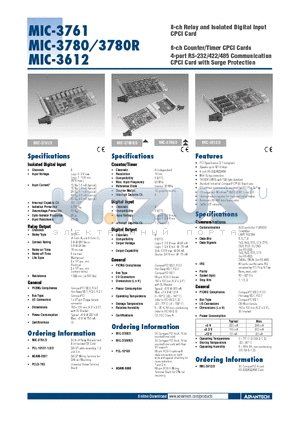 MIC-3761 datasheet - 8-ch Relay and Isolated Digital Input CPCI Card