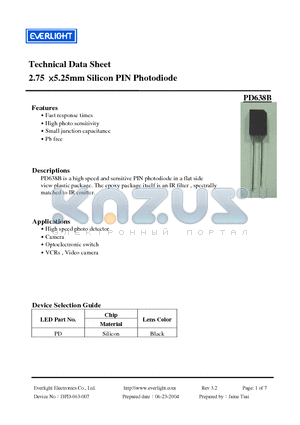 PD638B datasheet - 2.75 x 5.25mm Silicon PIN Photodiode