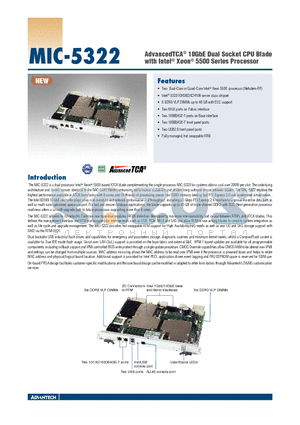 MIC-5322 datasheet - AdvancedTCA^ 10GbE Dual Socket CPU Blade with Intel^ Xeon^ 5500 Series Processor