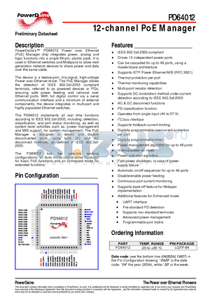 PD64012 datasheet - 12-channel PoE Manager