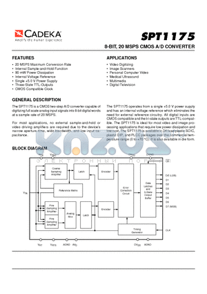 SPT1175ACN datasheet - 8-BIT, 20 MSPS CMOS A/D CONVERTER