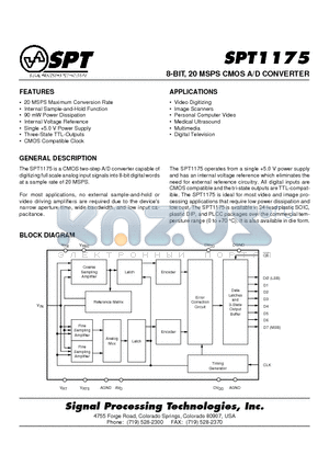 SPT1175ACS datasheet - 8-BIT, 20 MSPS CMOS A/D CONVERTER