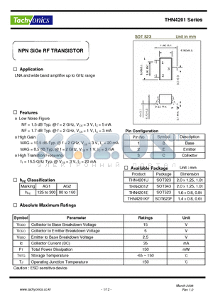 THN4201U datasheet - NPN SiGe RF TRANSISTOR