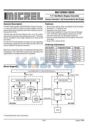 MIC10938PE-50 datasheet - V. F. Dot Matrix Display Controller
