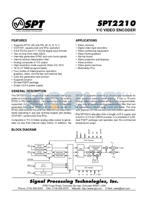 SPT2210SCT datasheet - Y/C VIDEO ENCODER