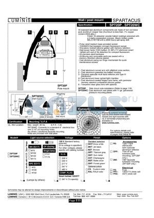 SPT20WC datasheet - Wall / post mount