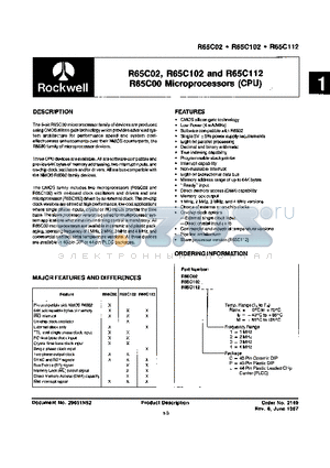 R65C102J1E datasheet - MICROPROCESSORS(CPU)