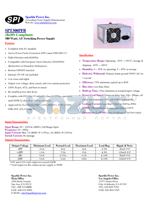 SPT300PFB datasheet - 300 Watts AT Switching Power Supply