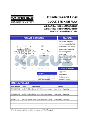 MSQC4R11C datasheet - 0.4 Inch (10.2mm) 4 Digit CLOCK STICK DISPLAY