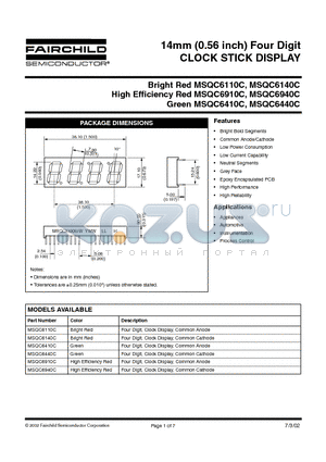 MSQC6110C datasheet - 14mm (0.56 inch) Four Digit CLOCK STICK DISPLAY