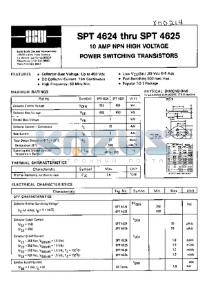 SPT4625 datasheet - 10 AMP NPN HIGH VOLTAGE POWER SWITCHING TRANSISTORS