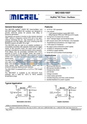 MIC1557 datasheet - IttyBitty RC Timer / Oscillator