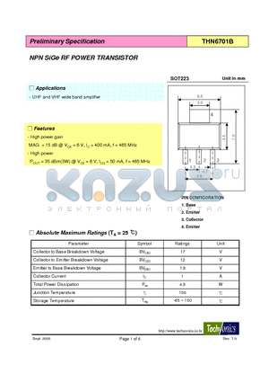 THN6701B datasheet - NPN SiGe RF POWER TRANSISTOR