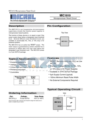 MIC1810 datasheet - Microprocessor Reset Circuit