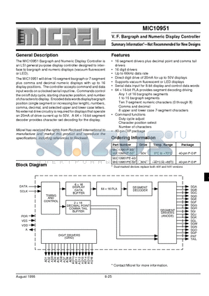 MIC10951P-40 datasheet - V. F. Bargraph and Numeric Display Controller