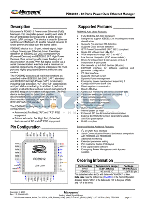 PD69012 datasheet - 12 Ports Power Over Ethernet Manager
