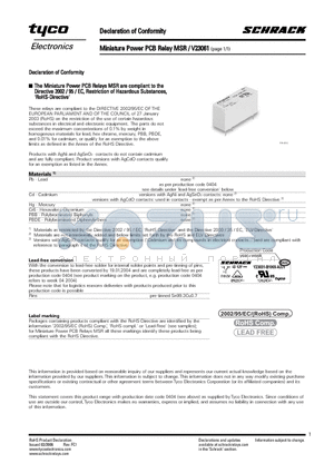 MSR datasheet - Miniature Power PCB Relay MSR / V23061